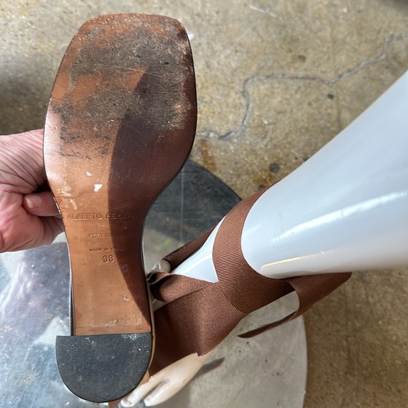 Italy made Genuine Leather Sandals with ribbon grosgrain to tie around ankle - Picture 7 of 13